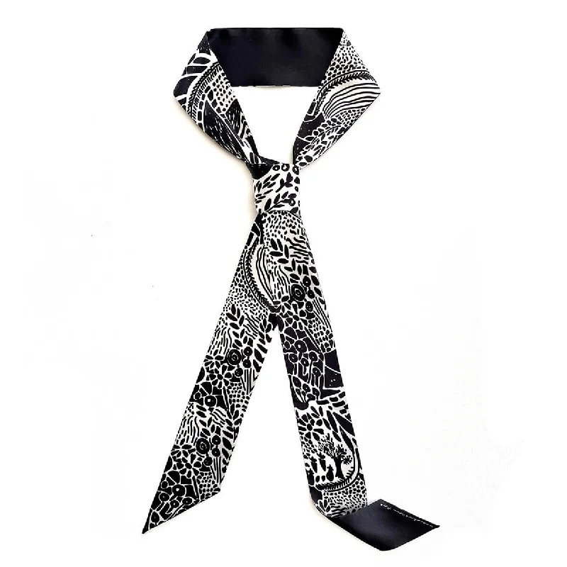 Scarves in trendy wraps -Silk Skinny Scarf Of Black Garden