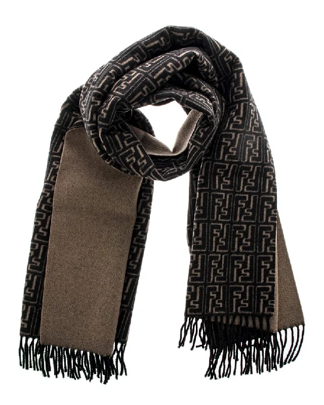 Scarves with shape patterns -FENDI FF Motif Fringed Wool & Silk-Blend Scarf