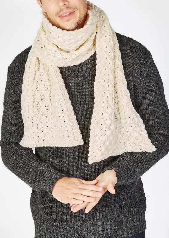 Scarves in trendy wraps -Merino Aran Scarf | Natural