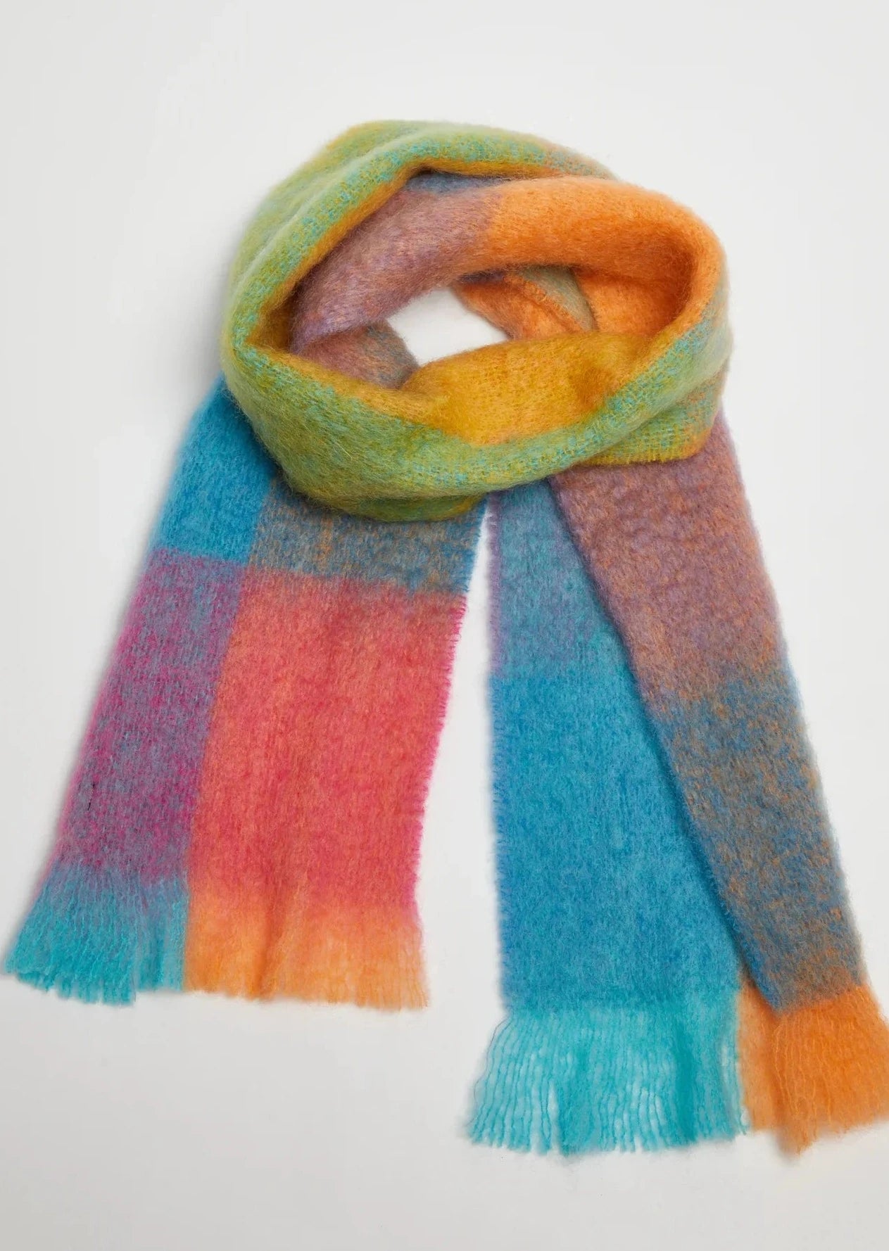 Scarves in lightweight fabric -Foxford Giant Mohair Scarf | Teal Orange