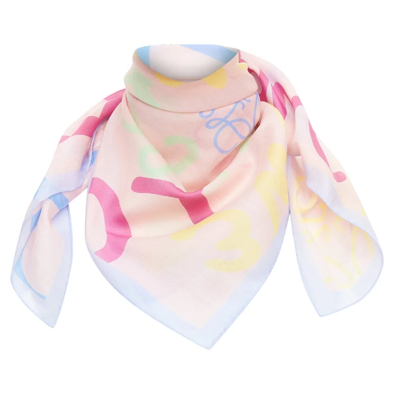 Scarves with bead embellishments -Loewe patel multicolor cotton silk logo print square scarf