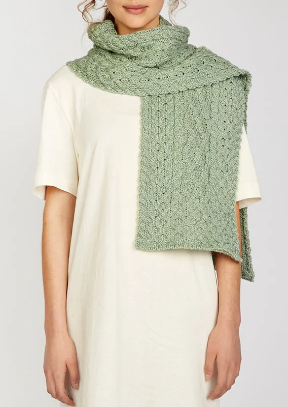 Scarves made of cashmere -Merino Aran Scarf | Sage Marl