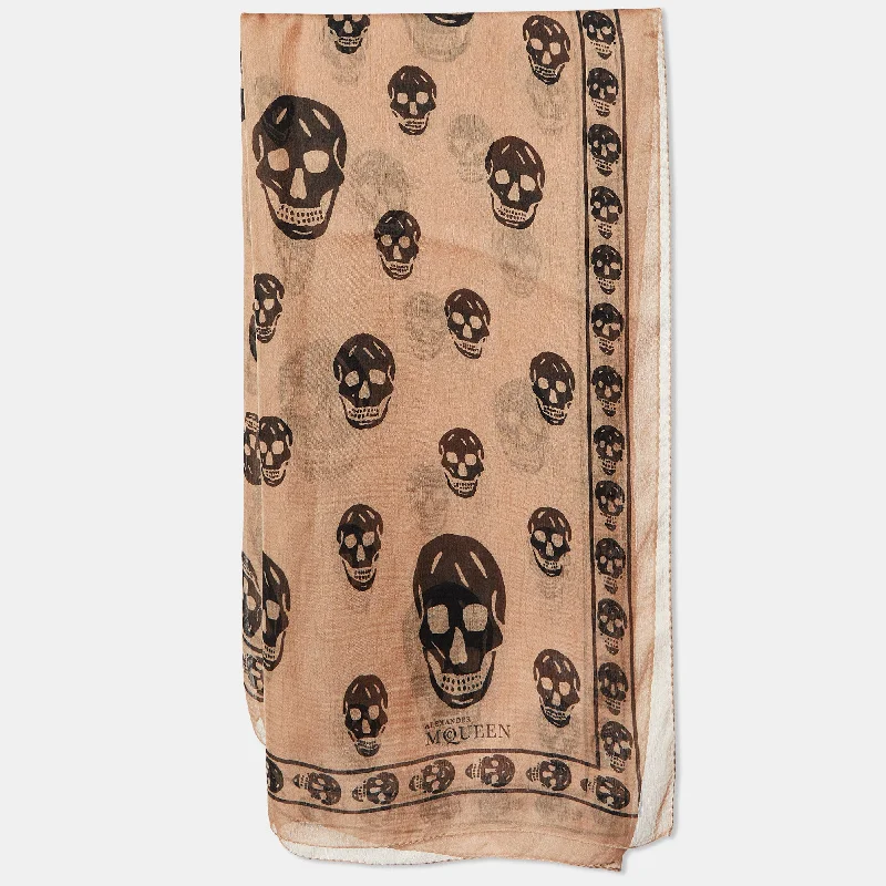 Scarves with hand-painted designs -Alexander Mcqueen Pale Pink Skull Print Silk Scarf