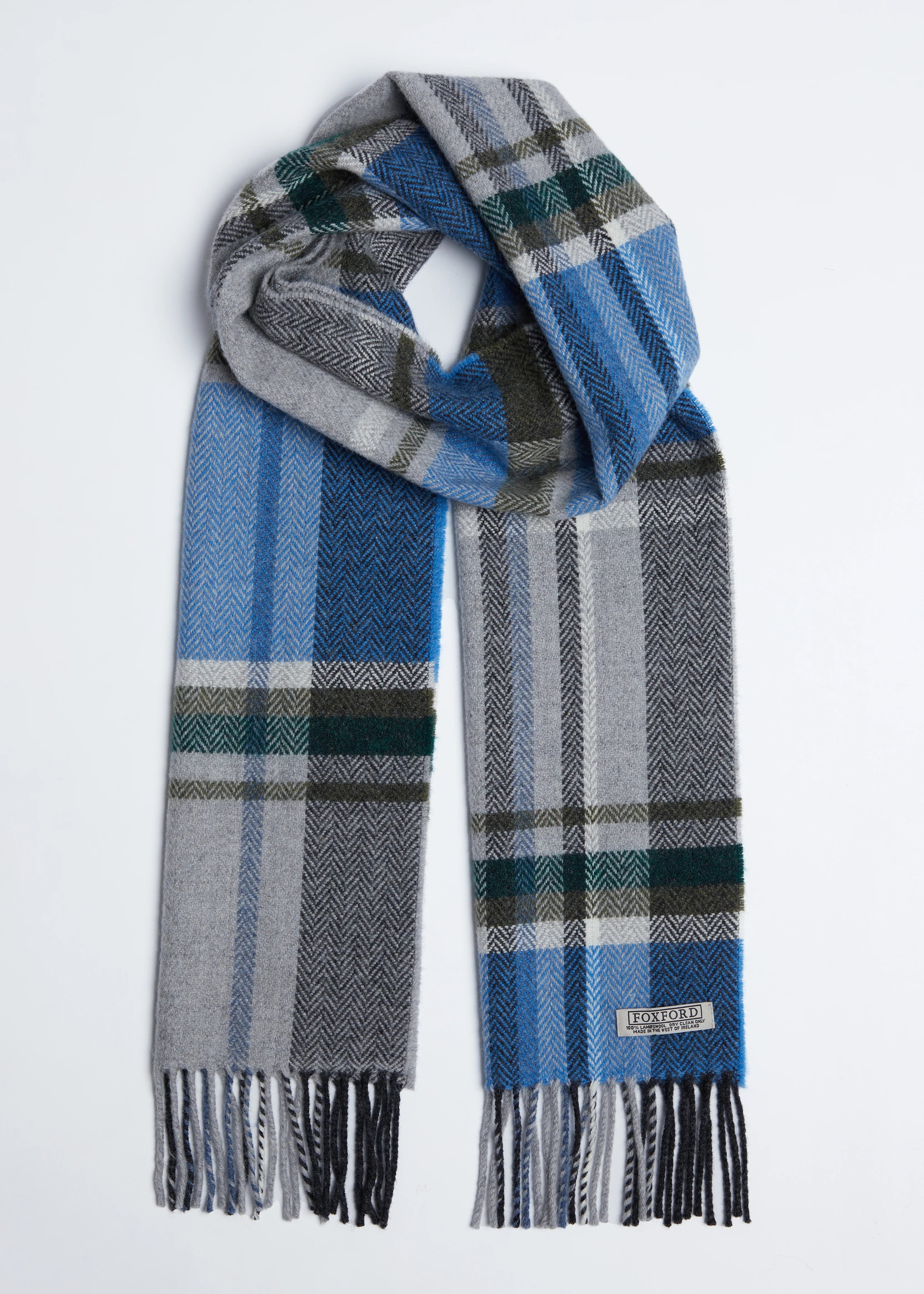 Scarves with floral stitching -Foxford Lambswool Scarf | Blue Grey