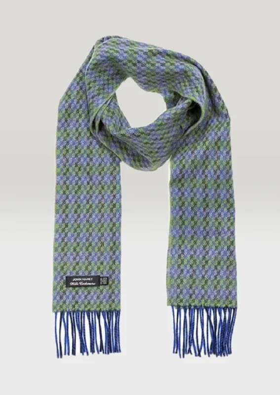 Scarves in artisanal styles -Irish Cashmere Wool Scarf | Blue Green Grey Check