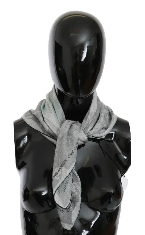 Scarves with shiny metallic -Costume National Silk Shawl Foulard Wrap Women's Scarf