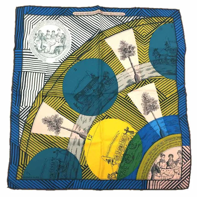 Scarves in trendy patterns -Hermes blue pink yellow Silk Scarf (Pre-Owned)