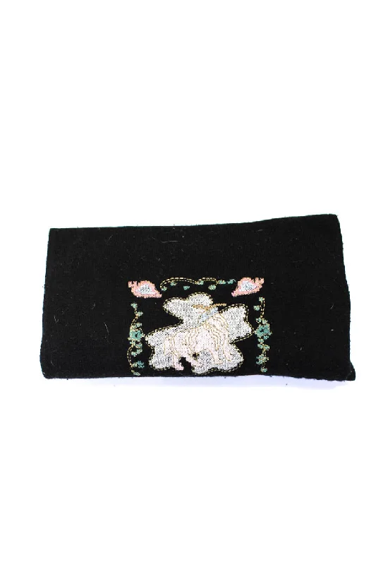 Scarves with sleek designs -Dior Womens Black Cashmere Embroidered Detail Scarf