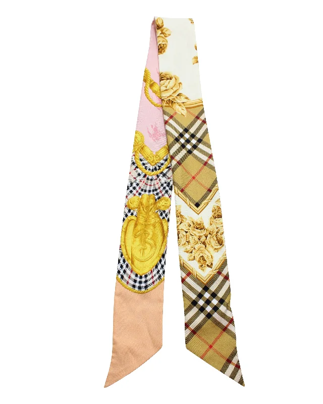 Scarves for sports -Burberry Check Print Skinny Scarf in Multicolor Silk