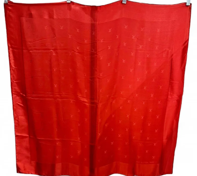 Scarves for night walks -Pre-Loved Silk Monogram Print Scarf With Solid Border In Red