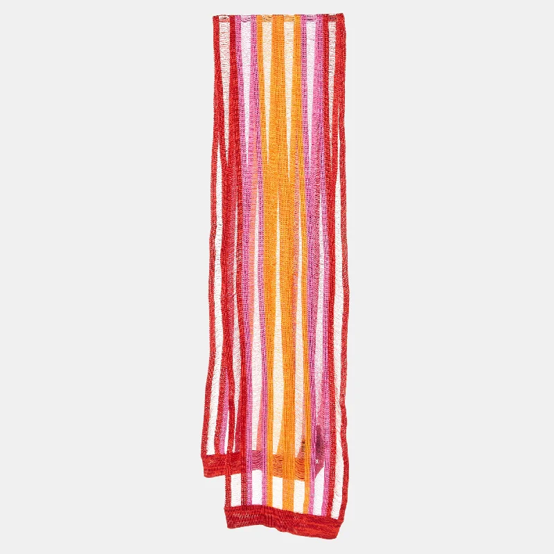 Scarves for work casual -Missoni Red/yellow Striped Cotton Knit Stole