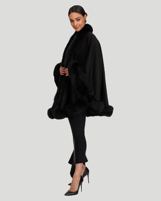 Scarves in soft textures -Cashmere Cape with Fox Trim