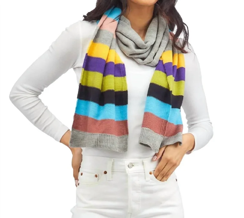 Scarves in earthy patterns -Extra Long Striped Scarf In Heathered Gray And Multi Stripe