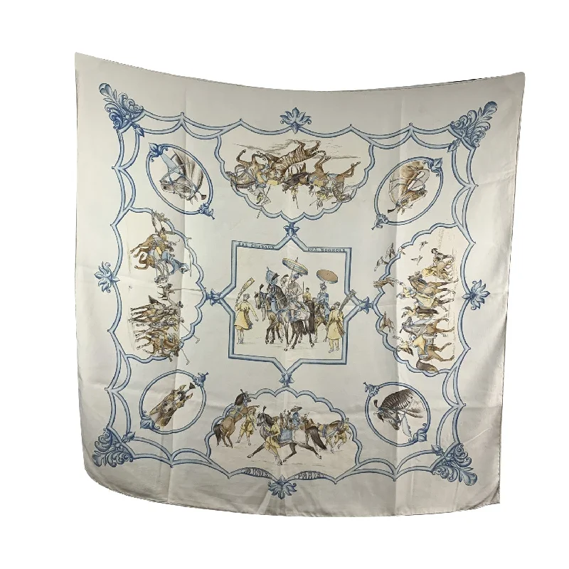 Scarves in neutral palettes -Hermes Vintage Silk Scarf Les Chevaux des Moghols