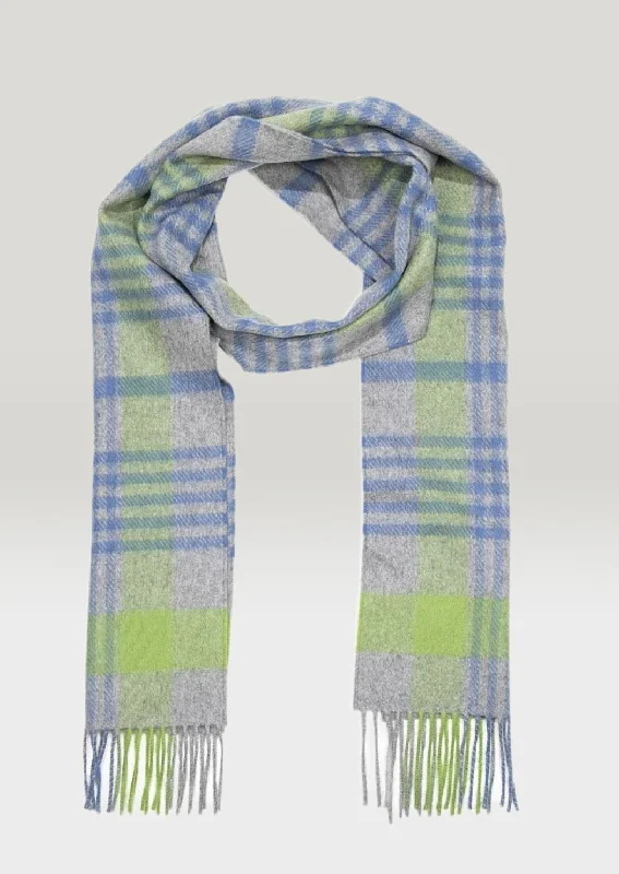 Scarves for short trips -Irish Cashmere Wool Scarf | Grey Green Blue Check