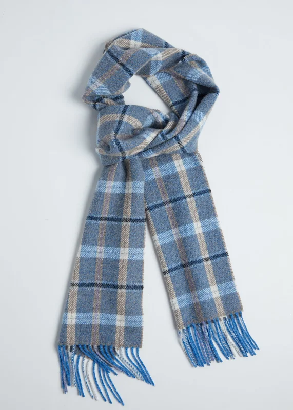 Scarves with camo patterns -Foxford Lambswool Scarf | Blue & Mink Check