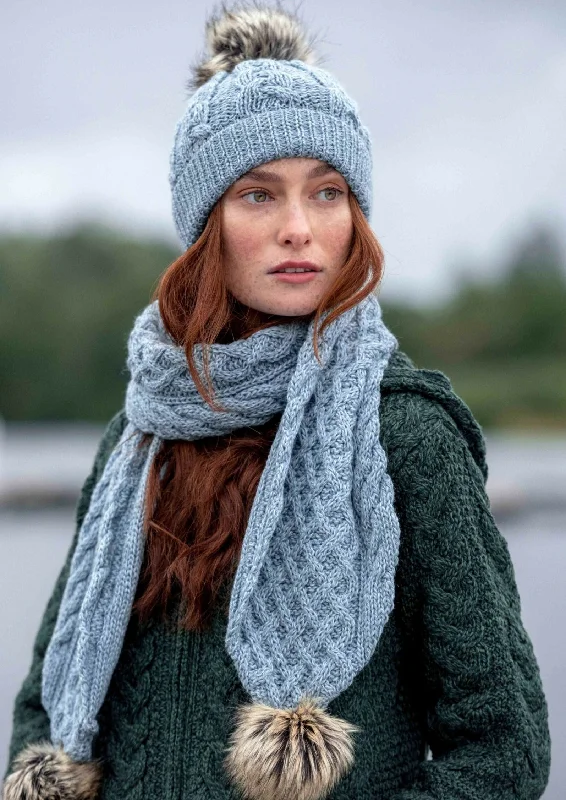 Scarves with patchwork designs -Aran Crafts Pom Pom Scarf | Mermaid