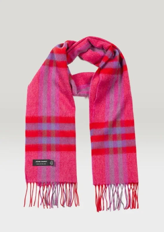 Scarves for evening wear -John Hanly Merino Scarf | Pink Red Check