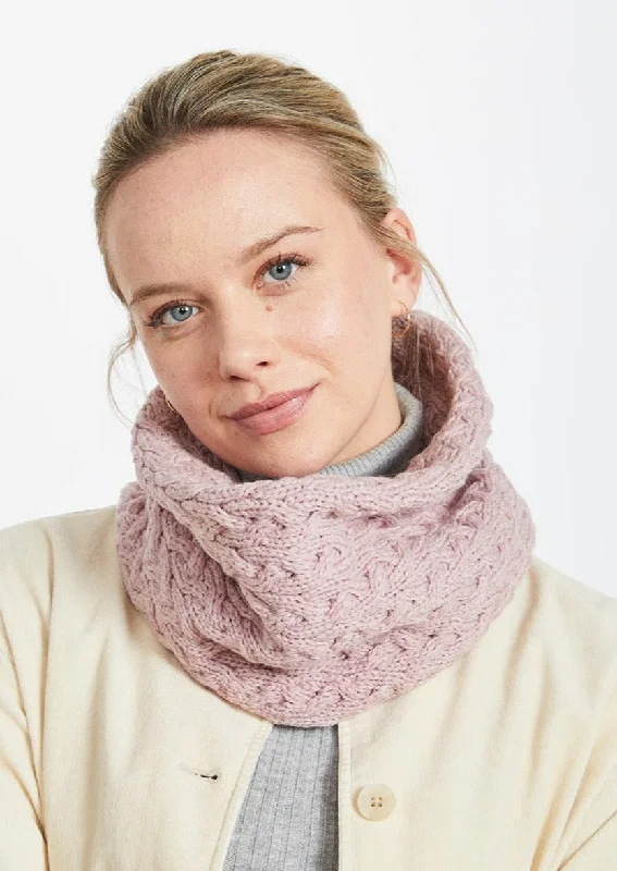 Scarves with flower accents -Aran Infinity Cable Scarf | Pink