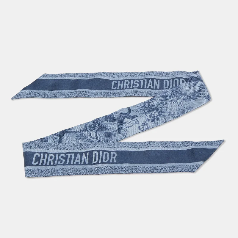 Scarves for curvy figures -Dior Blue Silk Toile De Jouy Sauvage Mitzah Scarf