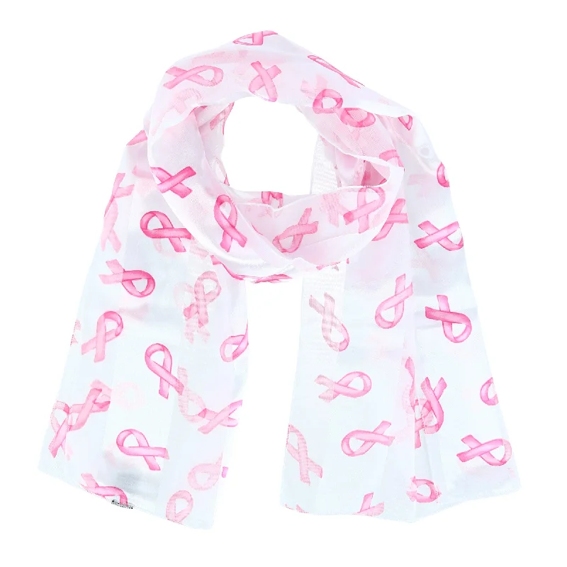 Scarves with tassels -Women's Breast Cancer Ribbon Print Lightweight Scarf