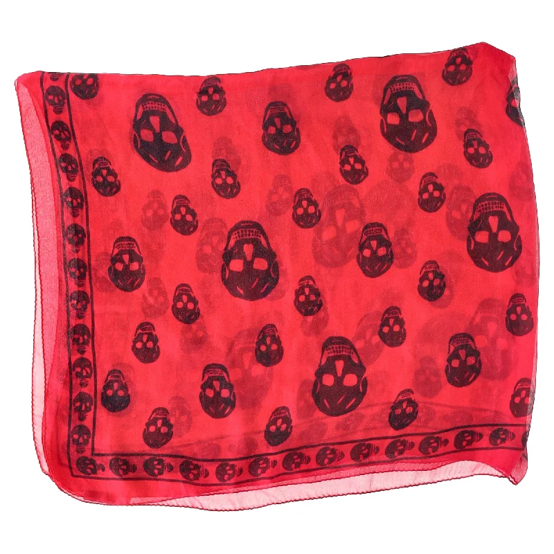 Scarves for evening parties -Alexander Mcquuen Skull-Print Scraf in Red Silk