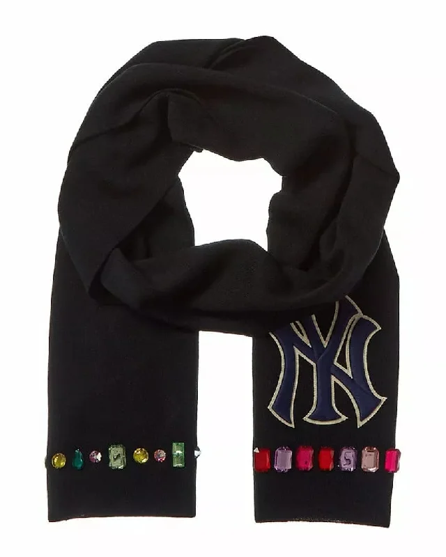 Scarves with clean designs -New Gucci NY Yankee  Wool Scarf With  Gems