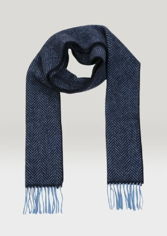 Scarves for outdoor festivals -Cashmere Merino Scarf | Navy Blue Herringbone