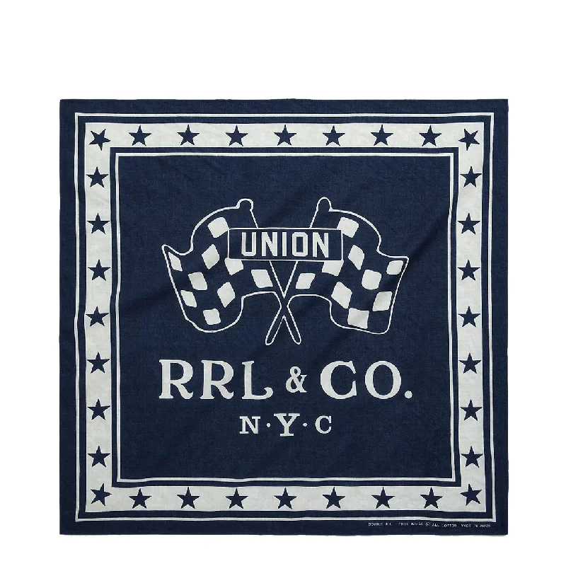 Scarves in green fabrics -RRL by Ralph Lauren Logo Cotton Bandana Indigo/Cream