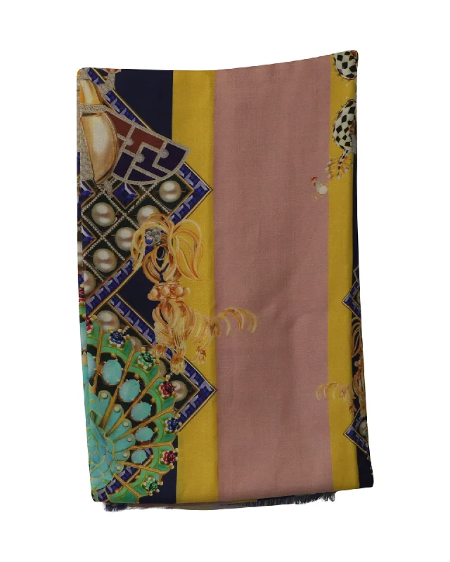 Scarves with handwoven designs -Mary Katrantzou Printed Scarf in Multicolor Wool