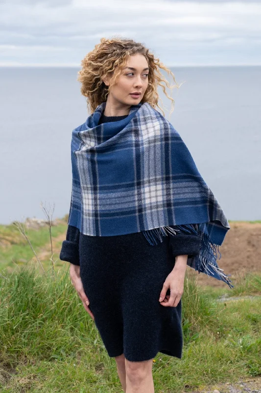 Scarves for stage costumes -Oversized Merino Scarf | Blue Grey Plaid