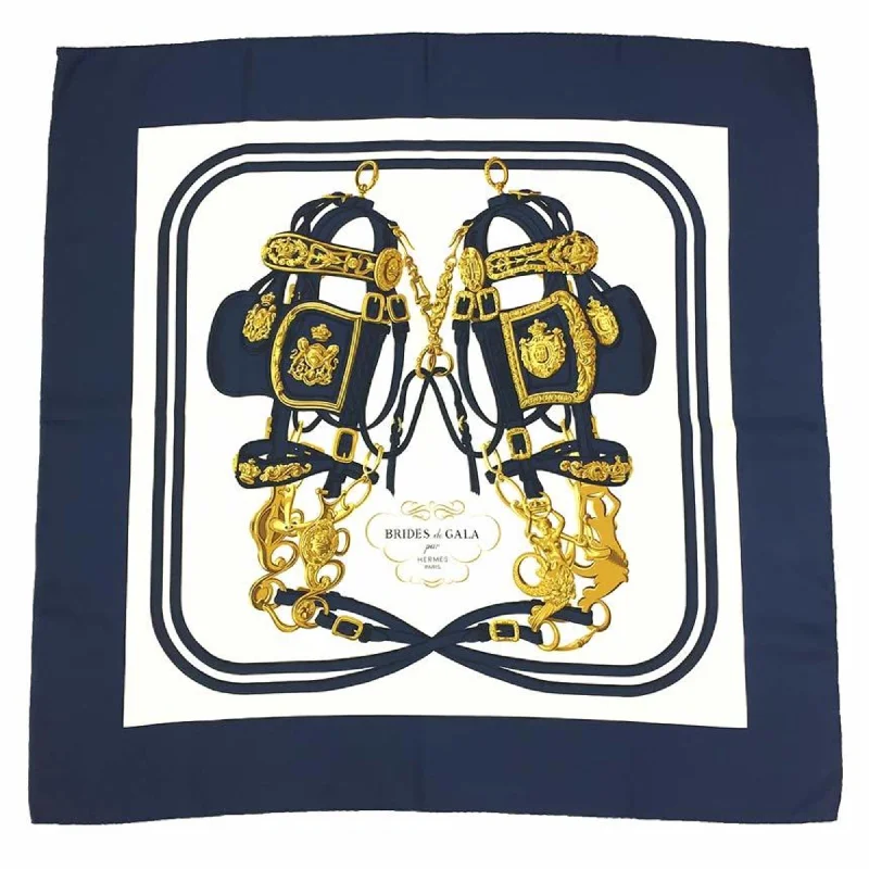 Scarves made of linen -Hermes Navy  Silk Scarf (Pre-Owned)