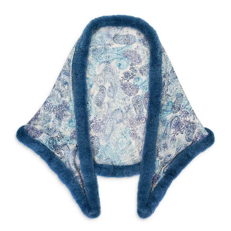 Scarves with woven art -PAISLEY PRINT BLUE SHAWL