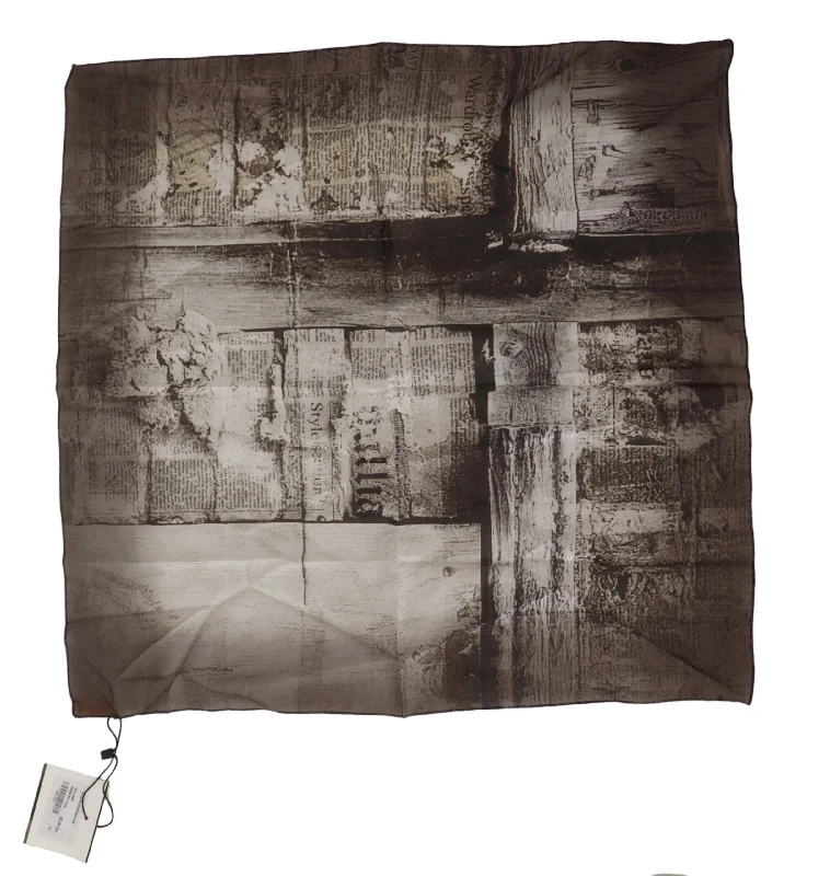 Mens Scarf Modern-John Galliano Cotton Newsprint Square Wrap Foulard Men's Scarf