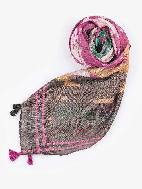 Shawls with silk fringe-Printed Viscose Scarf