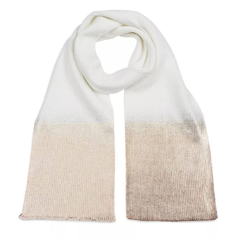 Scarves with gradient effects -Women Ombre Metallic Knit Scarf In Ivory Gold