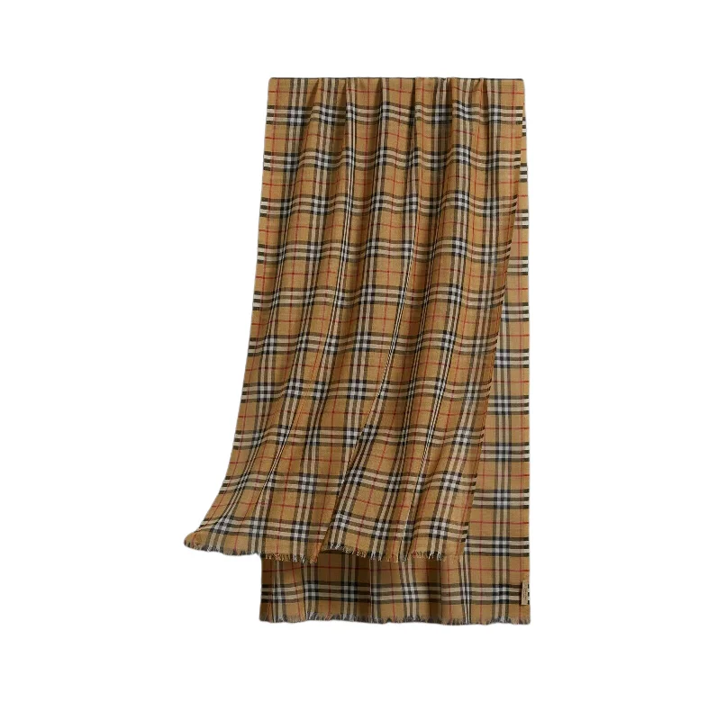 Scarves in eco-friendly materials -New Burberry Classic Gauze Vintage  Checker Wool Silk Scarf