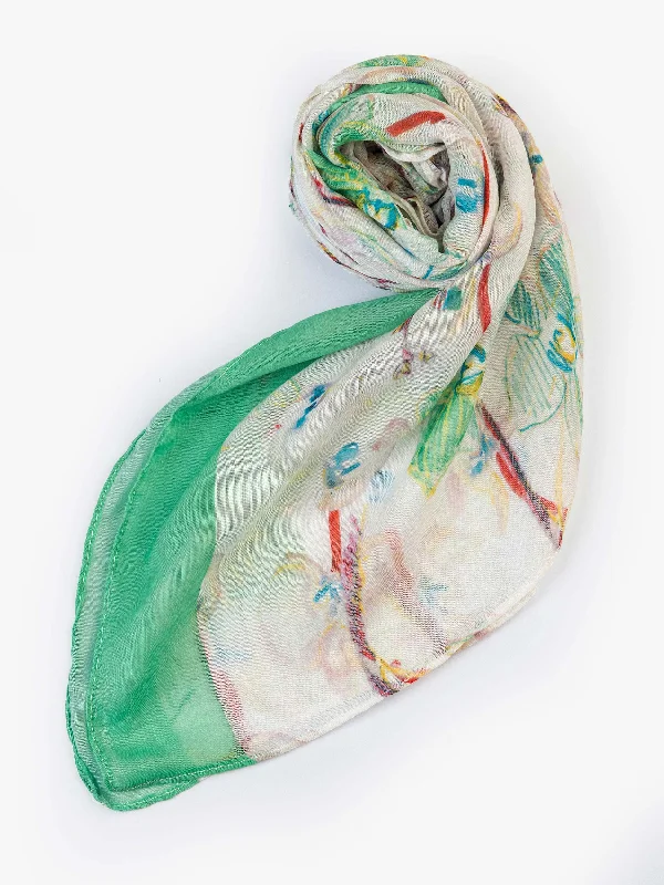 Shawls with floral fringe-Printed Viscose Scarf