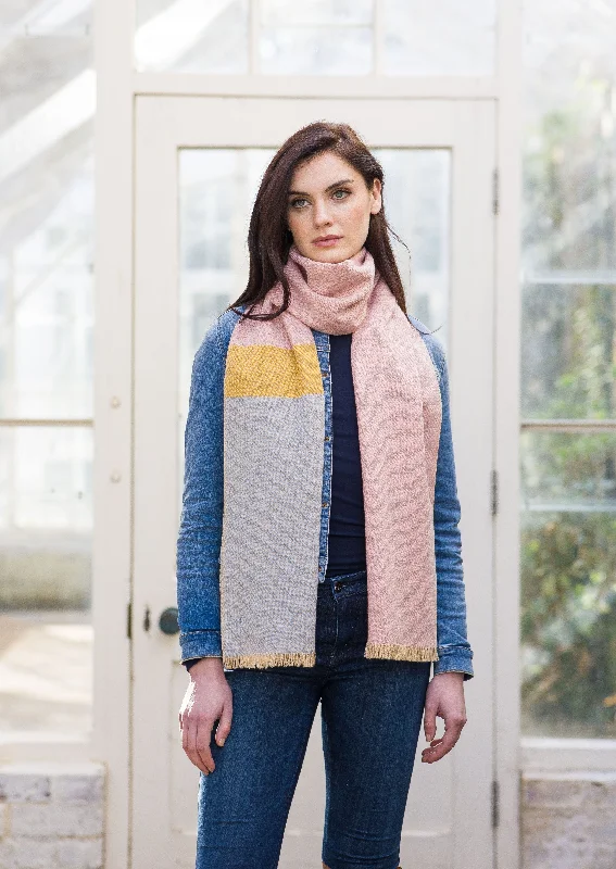 Scarves with sharp geometrics -Mucros Pink Mix Baby Merino Scarf