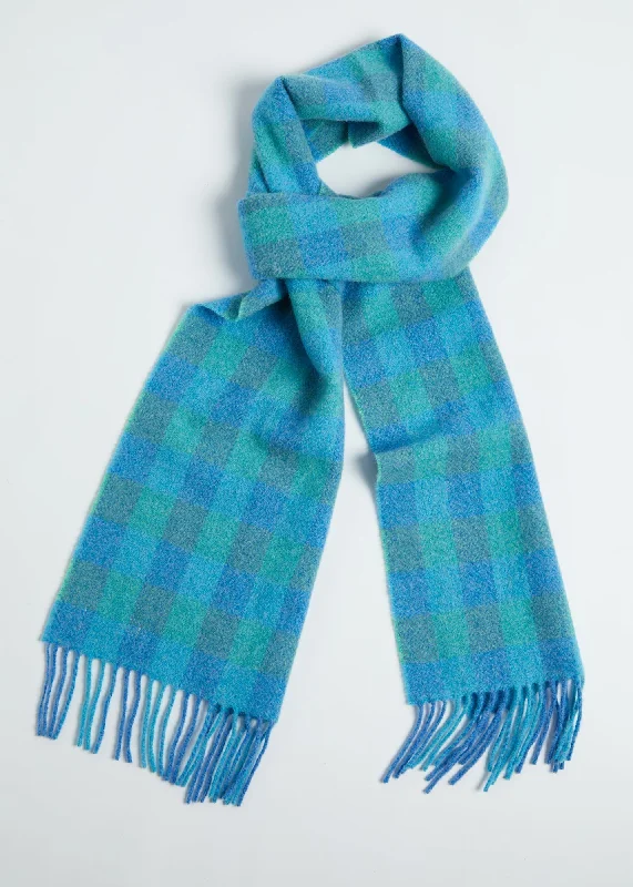 Scarves for rainy weather -Foxford Lambswool Scarf | Blue & Green Check