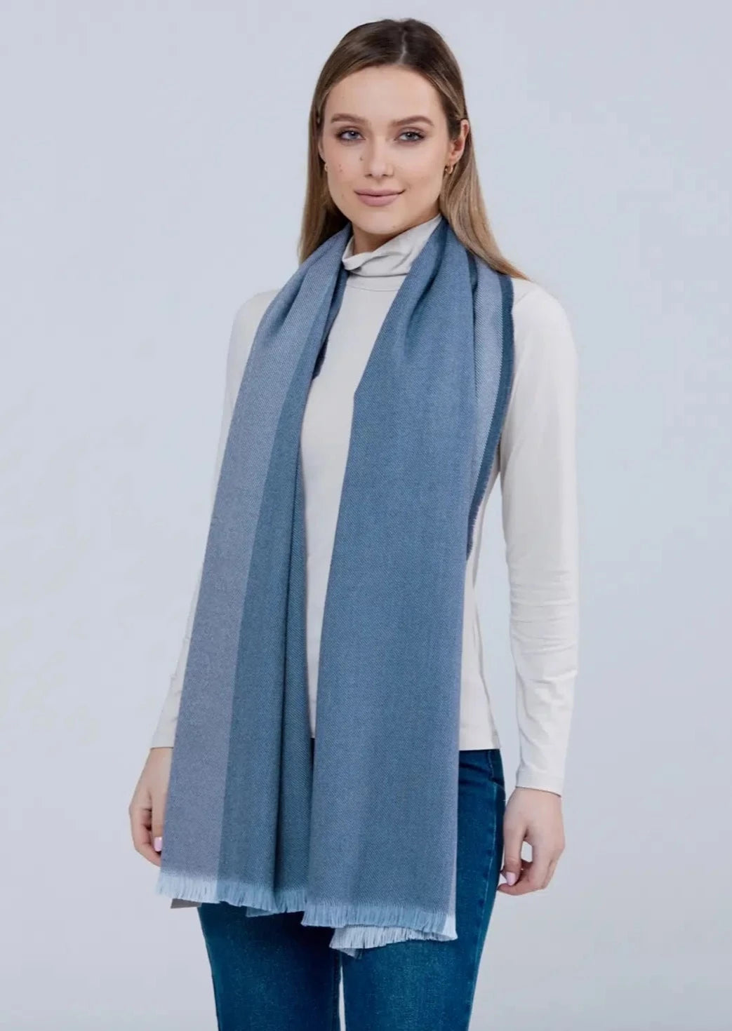 Scarves for local festivals -Foxford Giant Merino Scarf | Denim Border