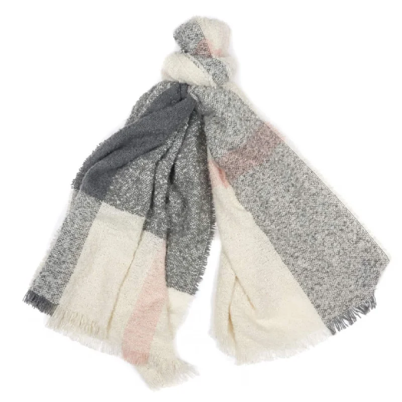 Scarves in luxurious fabrics -Barbour Plaid Boucle Wrap Ecru / Pine / Grey