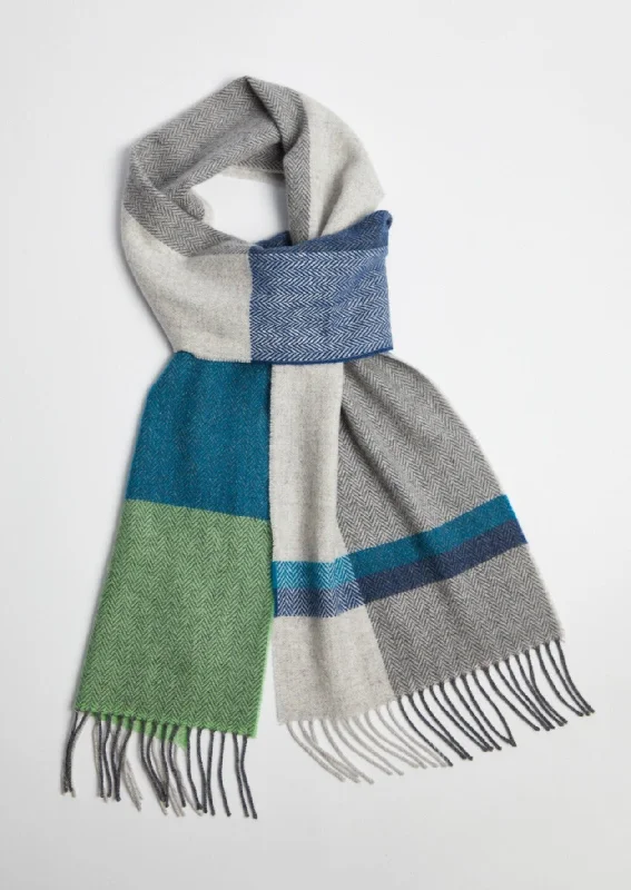 Scarves with merry prints -Foxford Lambswool Scarf | Green Block Stripe