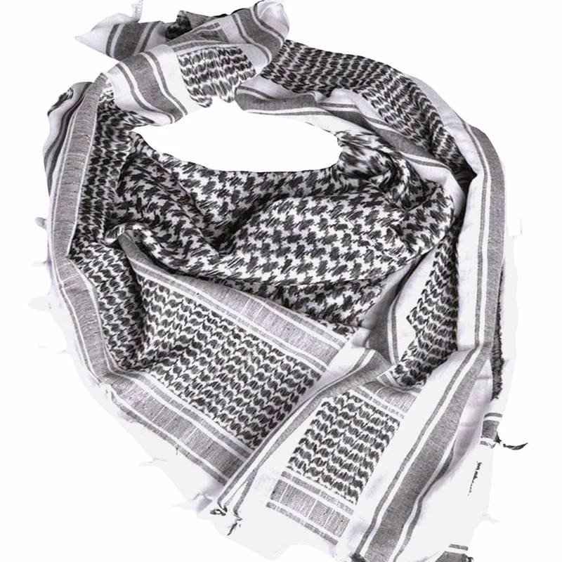 Scarves with knitted patterns -White/Black Cotton Shemagh