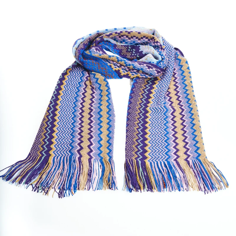 Scarves with winter patterns -Missoni Geometric Pattern Fringed Luxury Women's Scarf