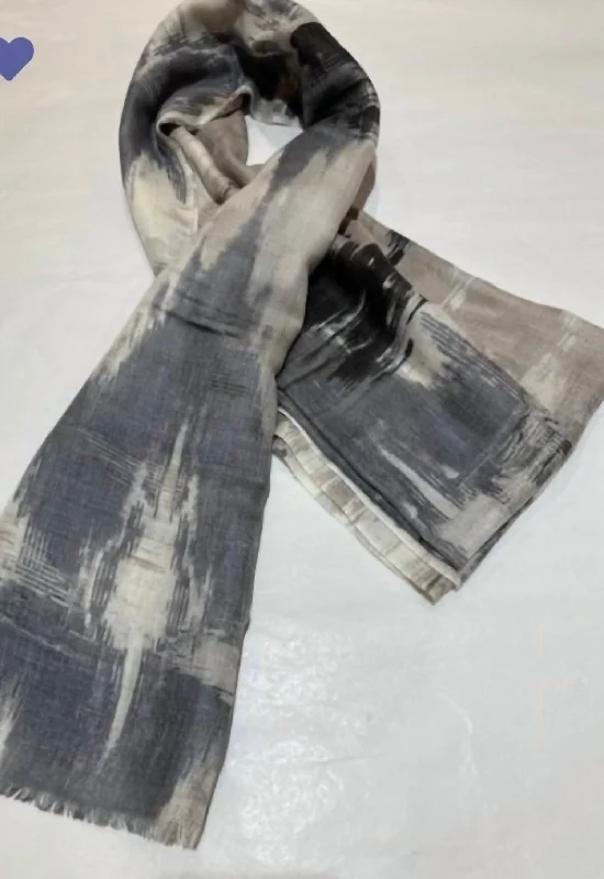 Scarves with playful prints -Natural Ikat Print Scarf In Mushroom Multi