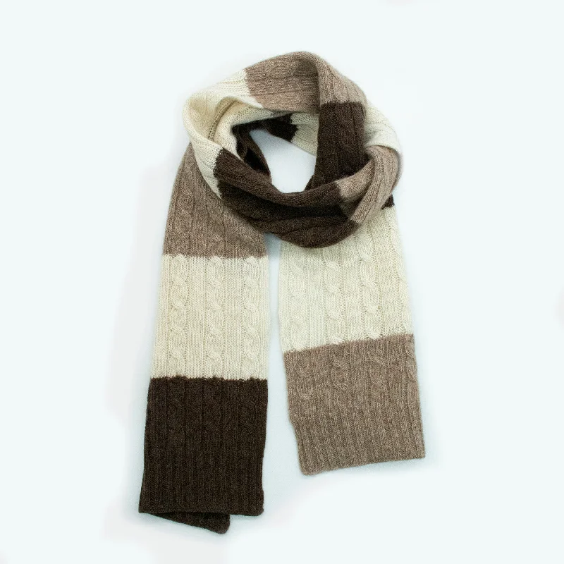 Scarves with tie-dye prints -Cashmere Striped Scarf With Cables