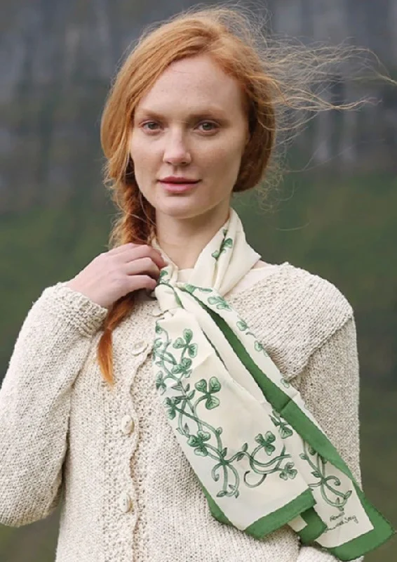 Scarves for good causes -Cream Shamrock Silk Scarf