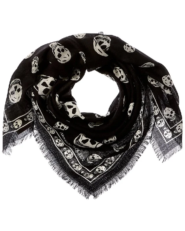 Scarves with folk designs -Alexander McQueen Skull Print Wool Scarf