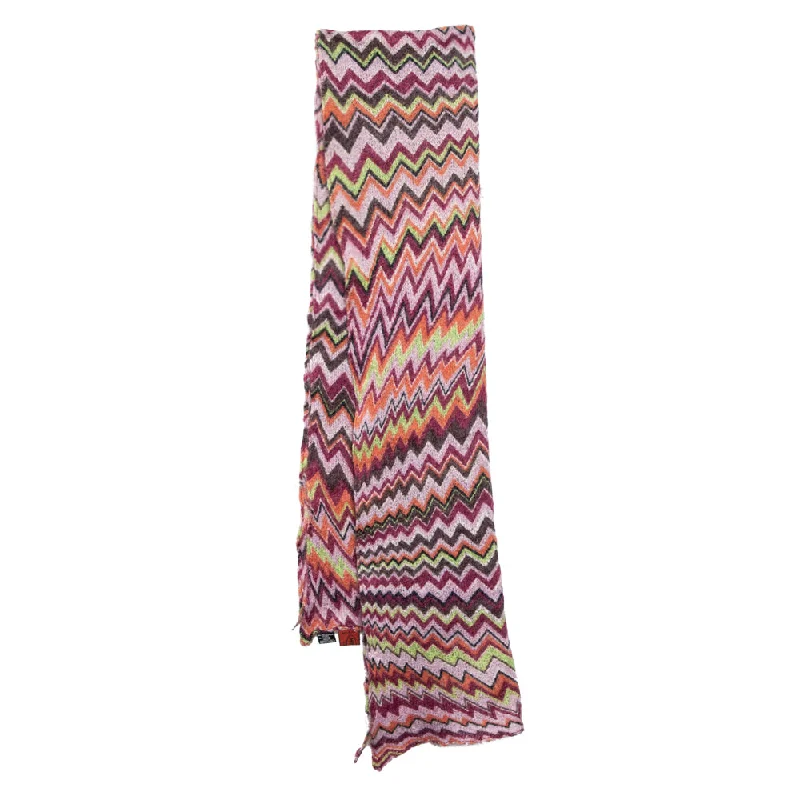 Scarves for icy weather -Missoni Foulard Multicolor Chevron Patterned Knit Scarf